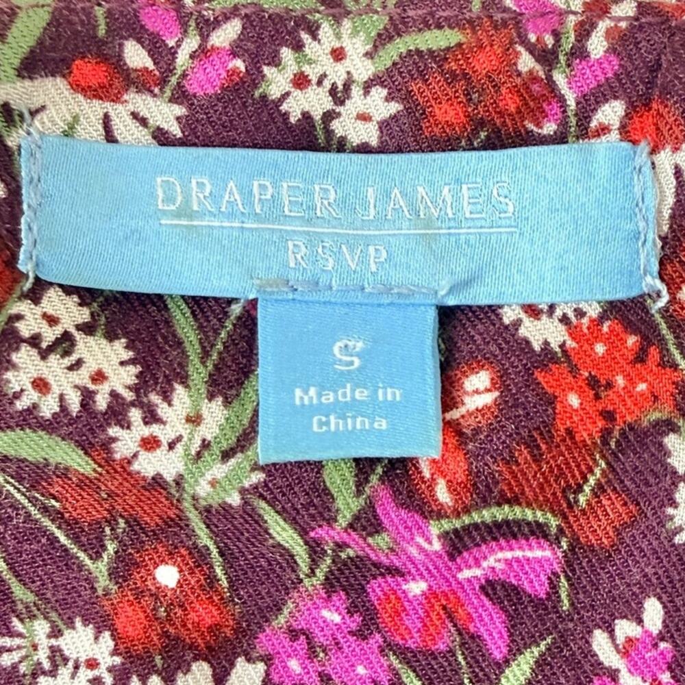 Draper James Maroon Pink White Daisy Floral Puff Sleeve Blouse Ruffle Cuff Sz S - Picture 2 of 8